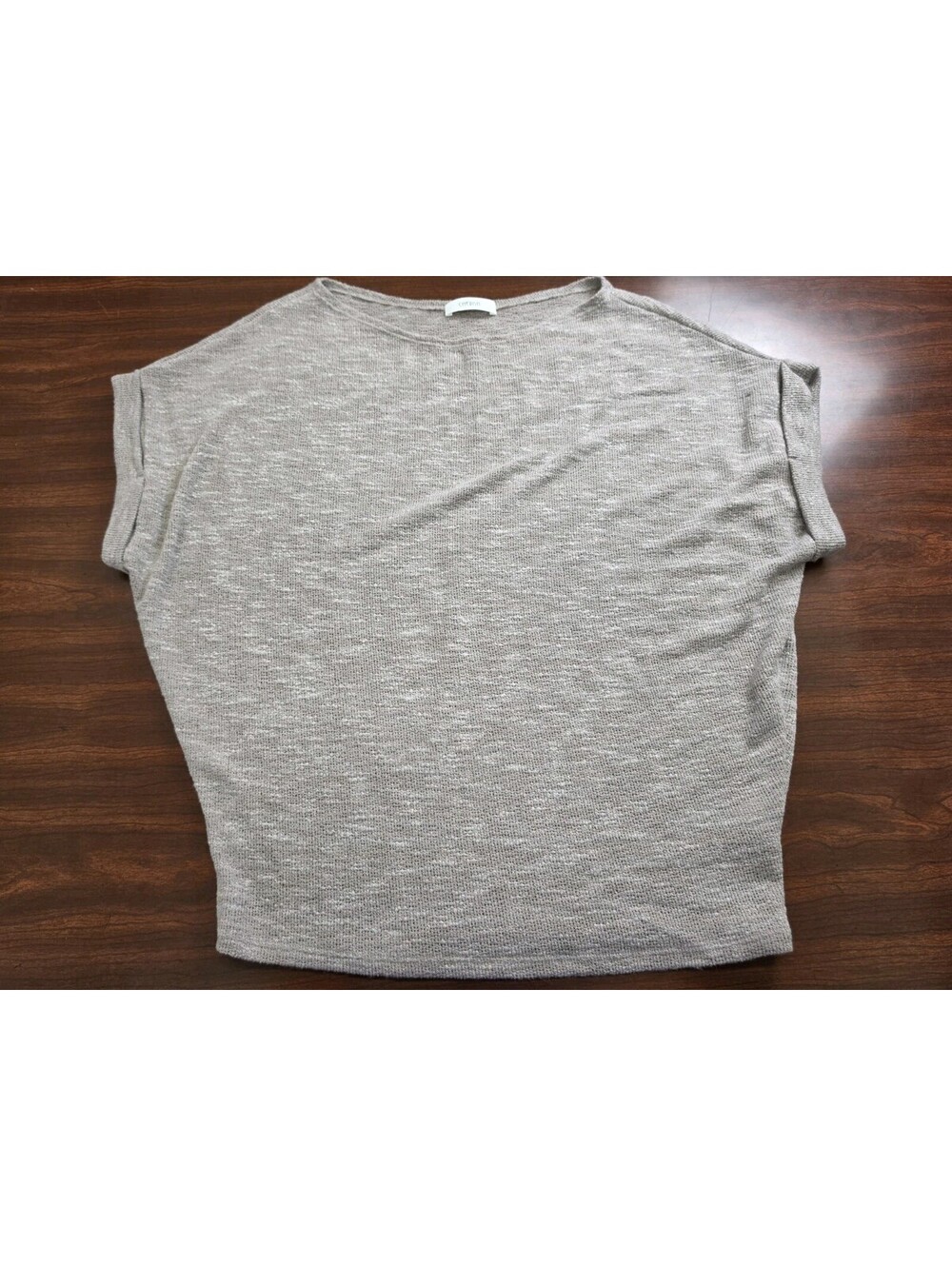 Cherish M Heathered Taupe Knit Top Cuffed Boxy Neutral Minimalist Neutral Boho
